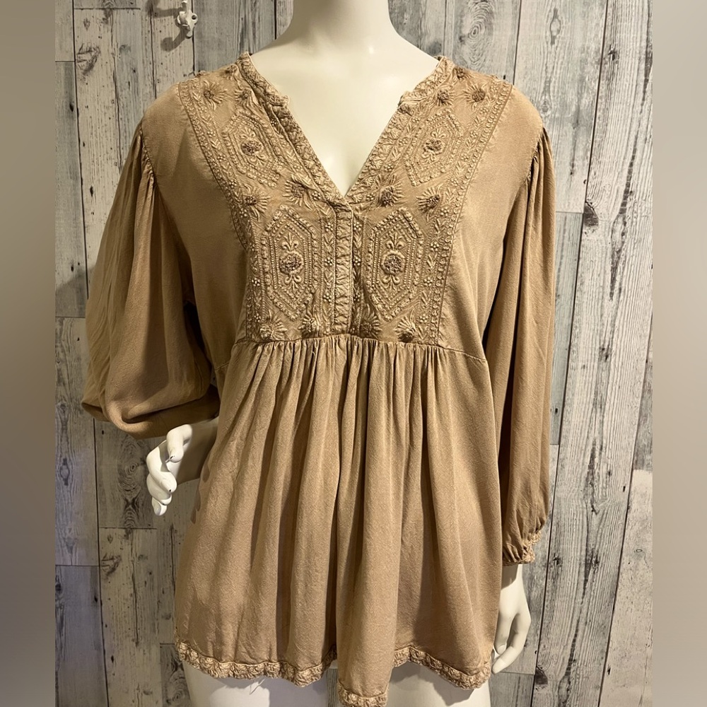 Solitaire camel/ straw coloured Boho peasant top